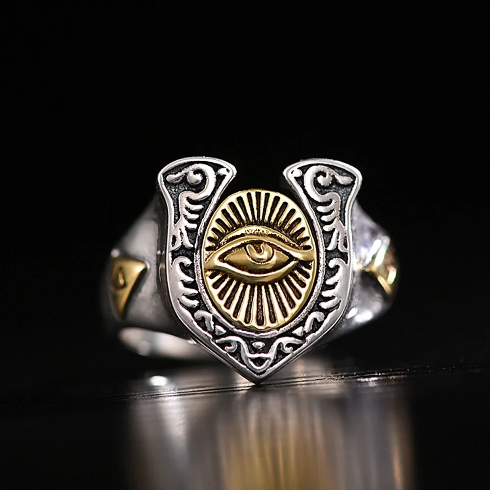 925 Silver Plated Adjustable Eye of God Ring for Men Women,Punk Hip Hop Ring